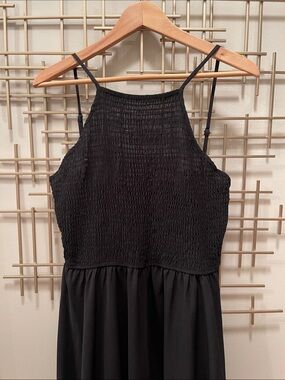 SHEIN Black Smocked Bodice Ruffle Hem Maxi Dress